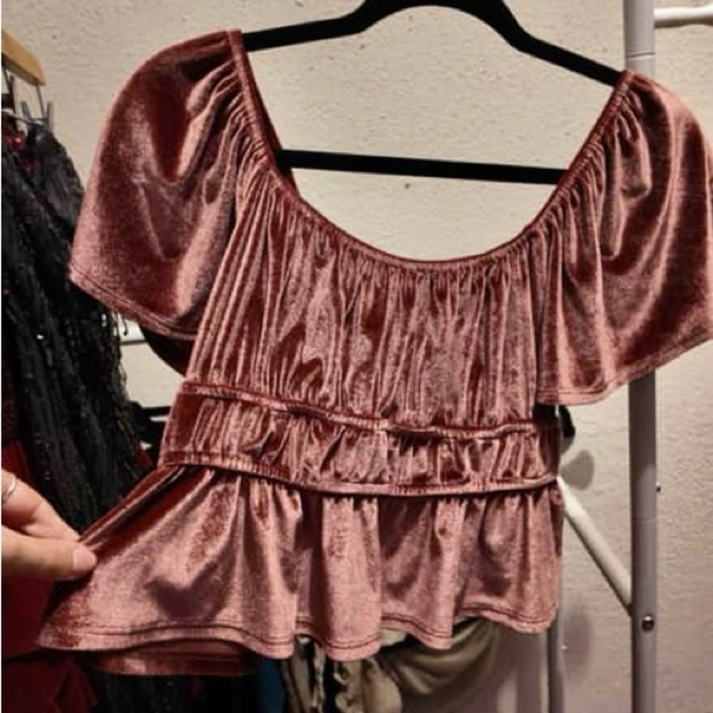 ALTAR’D STATE Chic Velvet Blouse - Dusty Rose (Size M)